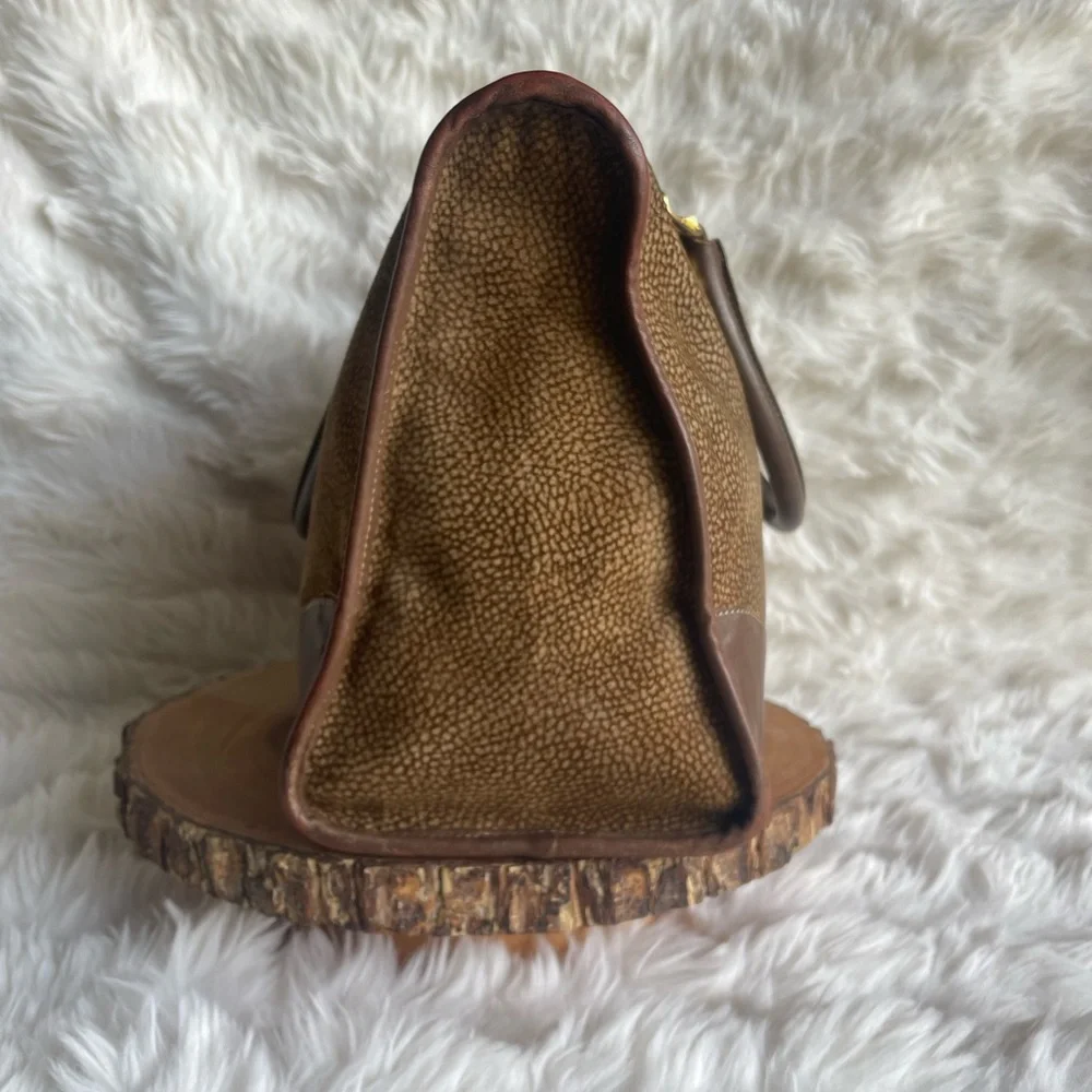 Borbonese Redwall Italy Leather Tote | Partridge Eye Textured | Brass | Vintage - Picture 4 of 13
